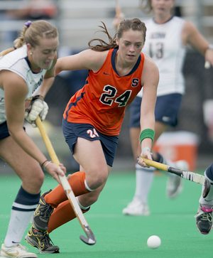 Liz McInerney plays defense in Syracuse's 3-2 victory over Connecticut Saturday. McInerney and the rest of the seniors played a key role in the Orange's win, which clinched the Big East regular-season championship.