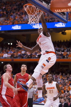 C.J. Fair throws down a dunk against Cornell on Friday at the Carrier Dome.