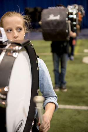 Casey Altiero, a freshman music education major, practices with the SU Marching Band leading up to its Super Bowl performance Sunday.