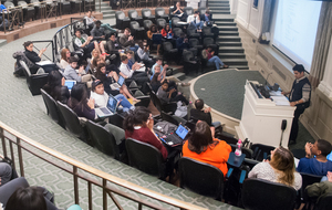 Student Association President Boris Gresely speaks to the assembly during Monday night’s meeting, the last of the semester. Gresely recapped the assembly’s accomplishments and previewed some of his goals for the fall.