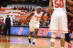 Alexis Peterson helped lift Syracuse past N.C. State on Sunday. Her eight late points were pivotal in the three-point win.