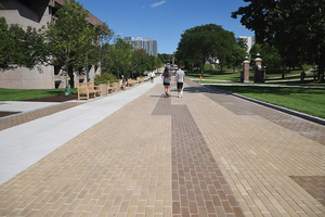 The heating system installed on University Place promenade uses a heated fluid to melt snow that accumulates on the road. 