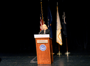 Onondaga County Executive Joanie Mahoney provided updates on county initiatives in her “state of the county” speech Tuesday night. In the above photo, Mahoney addresses local community members during her 2017 