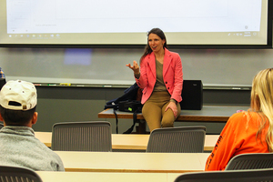 Marianne Huger Thompson, SU’s new dean of students, spoke at SA’s Monday meeting.