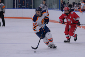 Senior Victoria Klimek (pictured last season against RPI) scored four goals and recorded an assist in four games against Penn State during December. 