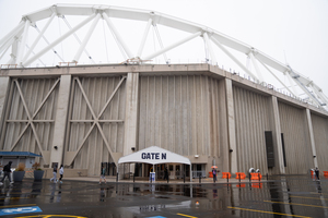 Students enter the Dome testing center for weekly mandated tests. 