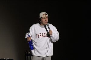 Marcello Hernández performed a stand-up comedy set for Syracuse University students in Goldstein Auditorium. The performance was the finale of Latine Heritage Month and a part of Mental Health Awareness Week.