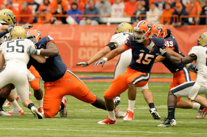 Alec Lemon (15) is part of a Syracuse offense that will face Louisville's 13th-ranked pass defense Saturday.