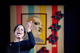 Roslyn Brock, chairman of the NAACP, delivers the keynote speech of the Martin Luther King Jr. celebration in the Carrier Dome on Saturday.