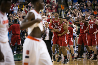 N.C. State celebrates its win over the Orange. 