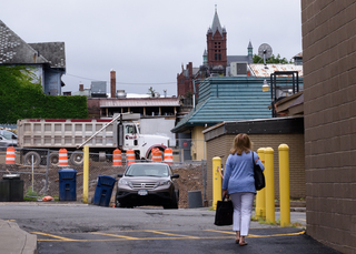 Here's a view of the construction area from the Key Bank parking lot along East Adams Street, near South Crouse Avenue. Photo taken July 25, 2017