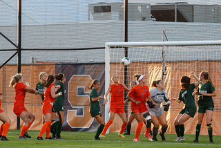 Senior Sydney Brackett looks for the ball to score Syracuse's third goal of the game.